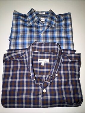 2 Peter Millar Shirts Large Blue Plaid Button Downs Cotton Bundle Deal